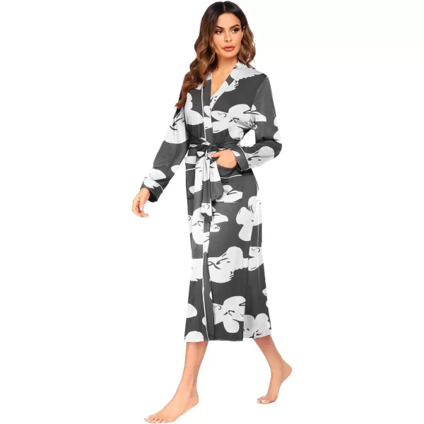 Ekouaer Women Kimono Robes Full Length Knit Bathrobe Lightweight Soft Sleepwear Vneck Casual Ladies Loungewear SXXLFloral Gray