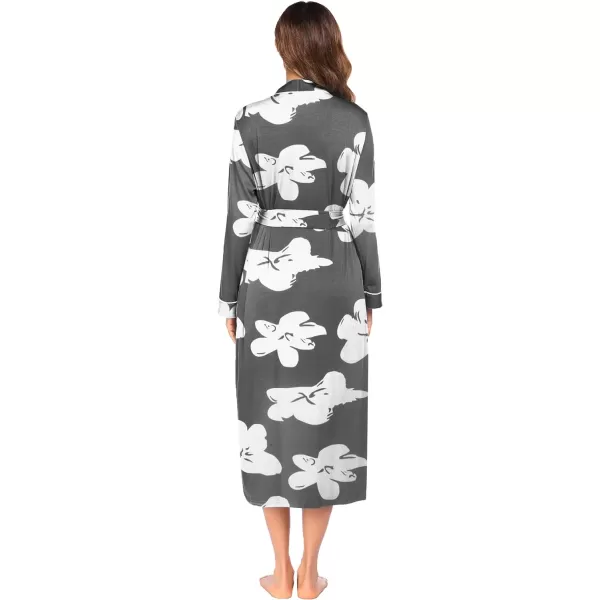 Ekouaer Women Kimono Robes Full Length Knit Bathrobe Lightweight Soft Sleepwear Vneck Casual Ladies Loungewear SXXLFloral Gray