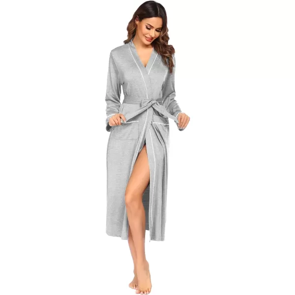 Ekouaer Women Kimono Robes Full Length Knit Bathrobe Lightweight Soft Sleepwear Vneck Casual Ladies Loungewear SXXLLight Gray