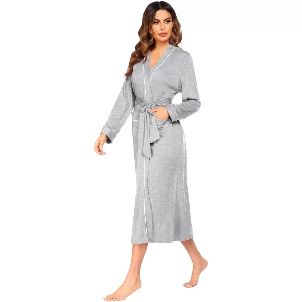 Ekouaer Women Kimono Robes Full Length Knit Bathrobe Lightweight Soft Sleepwear Vneck Casual Ladies Loungewear SXXLLight Gray