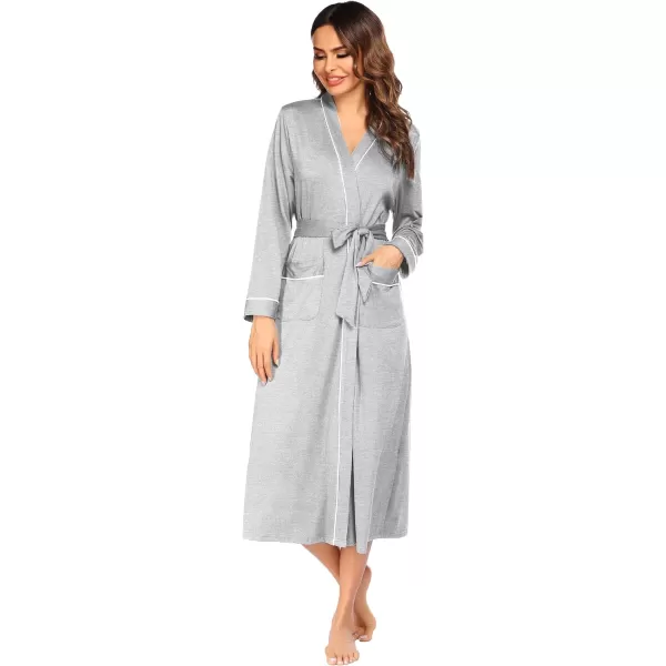 Ekouaer Women Kimono Robes Full Length Knit Bathrobe Lightweight Soft Sleepwear Vneck Casual Ladies Loungewear SXXLLight Gray