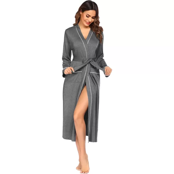Ekouaer Women Kimono Robes Full Length Knit Bathrobe Lightweight Soft Sleepwear Vneck Casual Ladies Loungewear SXXLMedium Gray