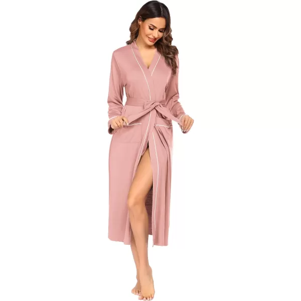 Ekouaer Women Kimono Robes Full Length Knit Bathrobe Lightweight Soft Sleepwear Vneck Casual Ladies Loungewear SXXLMisty Rose
