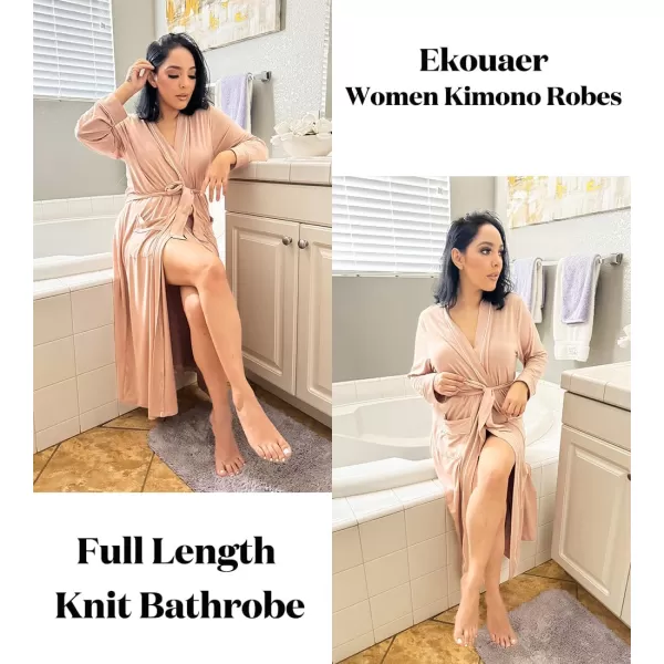 Ekouaer Women Kimono Robes Full Length Knit Bathrobe Lightweight Soft Sleepwear Vneck Casual Ladies Loungewear SXXLMisty Rose