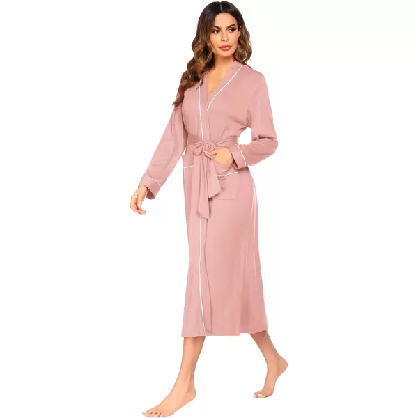 Ekouaer Women Kimono Robes Full Length Knit Bathrobe Lightweight Soft Sleepwear Vneck Casual Ladies Loungewear SXXLMisty Rose