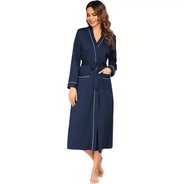 Ekouaer Women Kimono Robes Full Length Knit Bathrobe Lightweight Soft Sleepwear Vneck Casual Ladies Loungewear SXXLNavy Blue