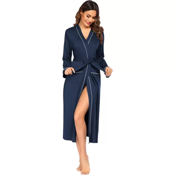 Ekouaer Women Kimono Robes Full Length Knit Bathrobe Lightweight Soft Sleepwear Vneck Casual Ladies Loungewear SXXLNavy Blue