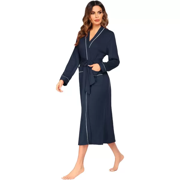 Ekouaer Women Kimono Robes Full Length Knit Bathrobe Lightweight Soft Sleepwear Vneck Casual Ladies Loungewear SXXLNavy Blue