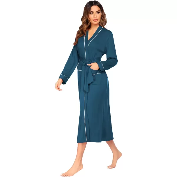 Ekouaer Women Kimono Robes Full Length Knit Bathrobe Lightweight Soft Sleepwear Vneck Casual Ladies Loungewear SXXLTurquoise
