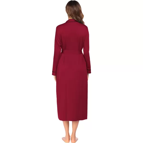 Ekouaer Women Kimono Robes Full Length Knit Bathrobe Lightweight Soft Sleepwear Vneck Casual Ladies Loungewear SXXLWine Red