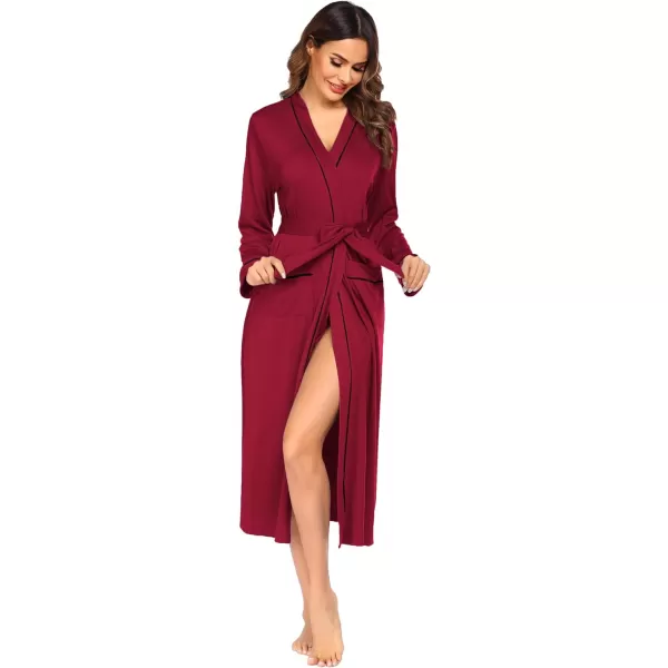 Ekouaer Women Kimono Robes Full Length Knit Bathrobe Lightweight Soft Sleepwear Vneck Casual Ladies Loungewear SXXLWine Red