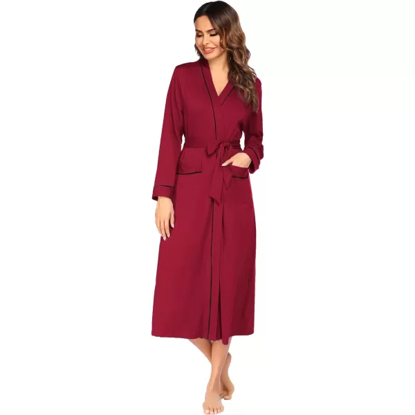 Ekouaer Women Kimono Robes Full Length Knit Bathrobe Lightweight Soft Sleepwear Vneck Casual Ladies Loungewear SXXLWine Red