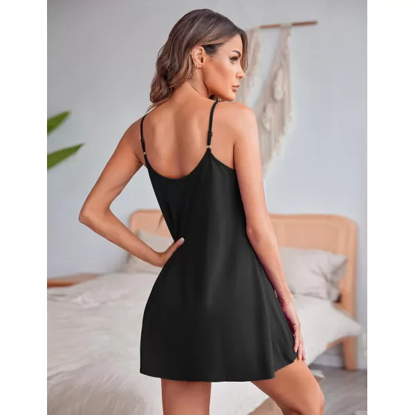 Ekouaer Women Lace Nightgown Sexy Spaghetti Strap Cami Sleeveless Chemise Sleepwear Sleep DressBlack