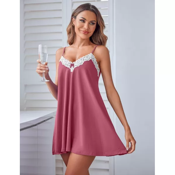 Ekouaer Women Lace Nightgown Sexy Spaghetti Strap Cami Sleeveless Chemise Sleepwear Sleep DressCherry Red