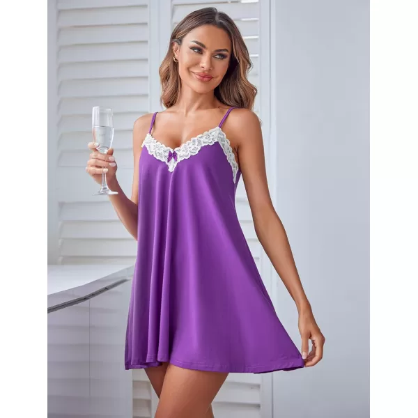 Ekouaer Women Lace Nightgown Sexy Spaghetti Strap Cami Sleeveless Chemise Sleepwear Sleep DressLavender Purple