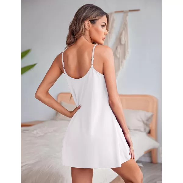 Ekouaer Women Lace Nightgown Sexy Spaghetti Strap Cami Sleeveless Chemise Sleepwear Sleep DressWhite