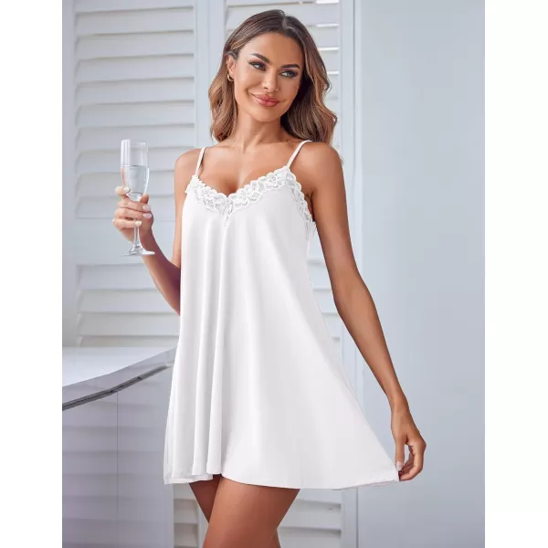 Ekouaer Women Lace Nightgown Sexy Spaghetti Strap Cami Sleeveless Chemise Sleepwear Sleep DressWhite