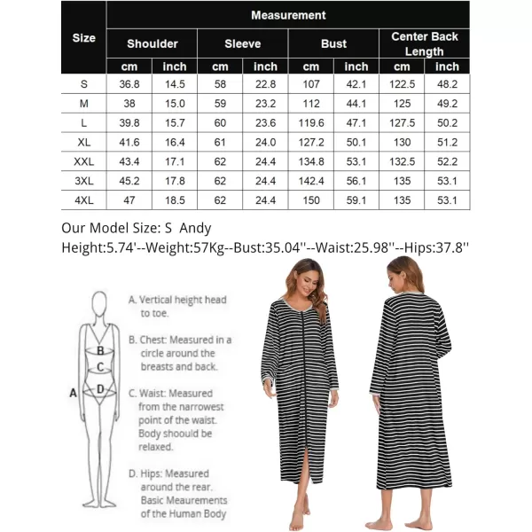 Ekouaer Women Long House Coat Zipper Front Robes Full Length Nightgowns with Pockets Striped Loungewear S4XLAstripept1 Black