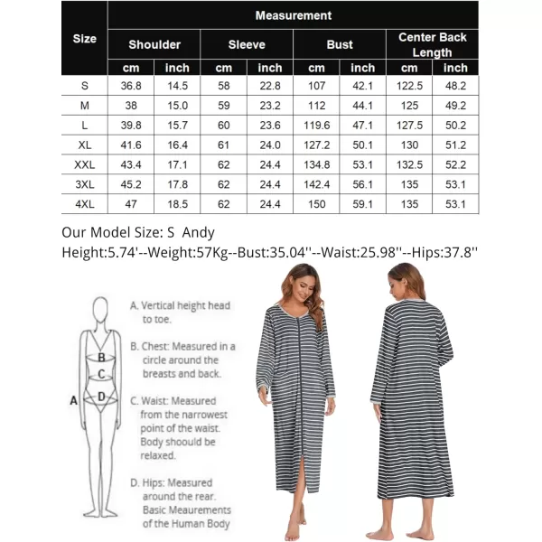 Ekouaer Women Long House Coat Zipper Front Robes Full Length Nightgowns with Pockets Striped Loungewear S4XLAstripept2