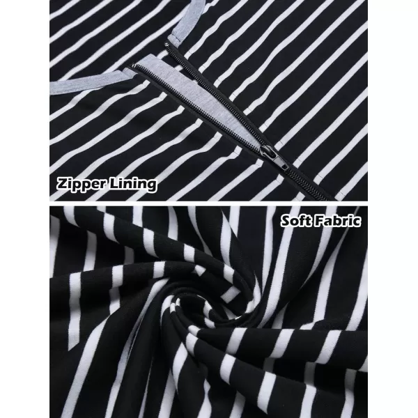 Ekouaer Women Long House Coat Zipper Front Robes Full Length Nightgowns with Pockets Striped Loungewear S4XLAstripept2