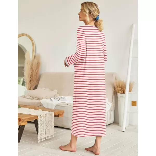 Ekouaer Women Long House Coat Zipper Front Robes Full Length Nightgowns with Pockets Striped Loungewear S4XLAstripept3