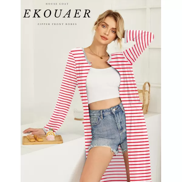 Ekouaer Women Long House Coat Zipper Front Robes Full Length Nightgowns with Pockets Striped Loungewear S4XLAstripept3