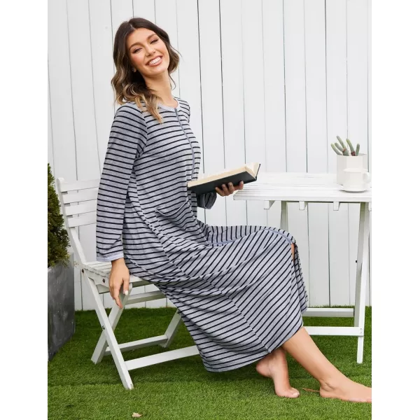 Ekouaer Women Long House Coat Zipper Front Robes Full Length Nightgowns with Pockets Striped Loungewear S4XLAstripept5
