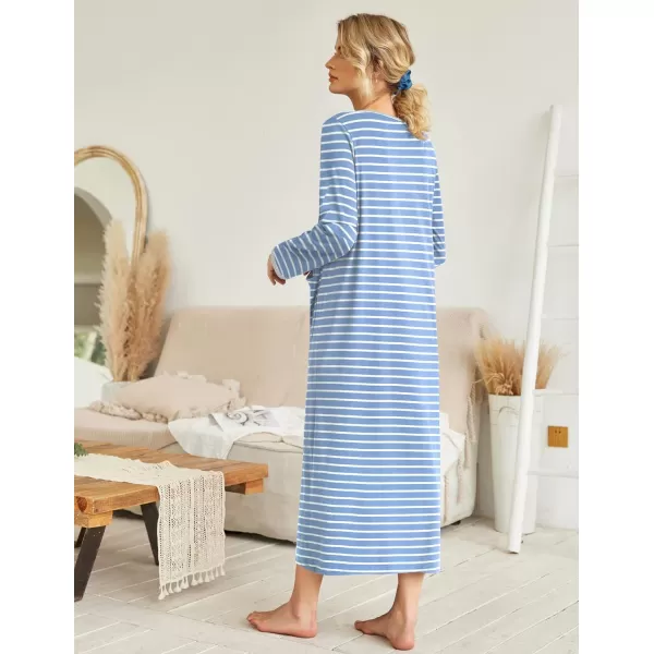 Ekouaer Women Long House Coat Zipper Front Robes Full Length Nightgowns with Pockets Striped Loungewear S4XLAstripept7