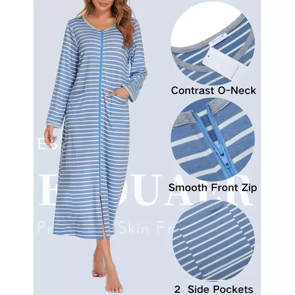 Ekouaer Women Long House Coat Zipper Front Robes Full Length Nightgowns with Pockets Striped Loungewear S4XLAstripept7