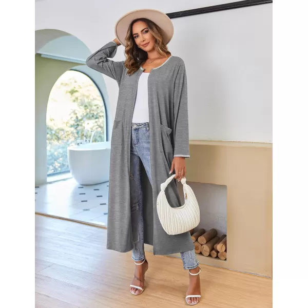 Ekouaer Women Long House Coat Zipper Front Robes Full Length Nightgowns with Pockets Striped Loungewear S4XLBlight Grey