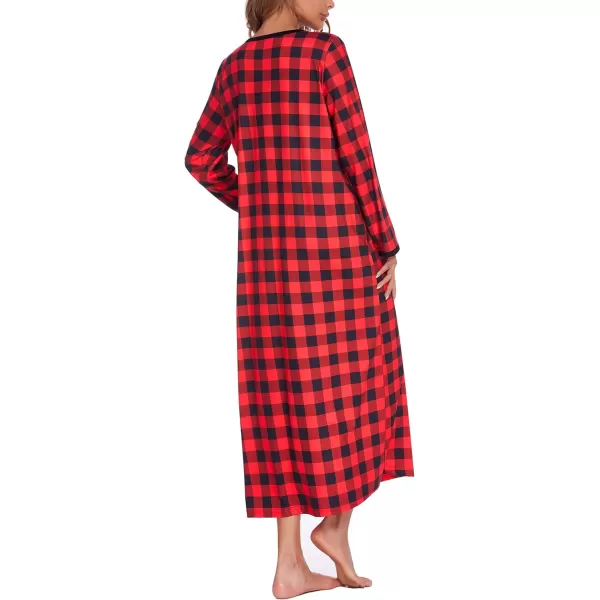 Ekouaer Women Long House Coat Zipper Front Robes Full Length Nightgowns with Pockets Striped Loungewear S4XLBplaidpt14