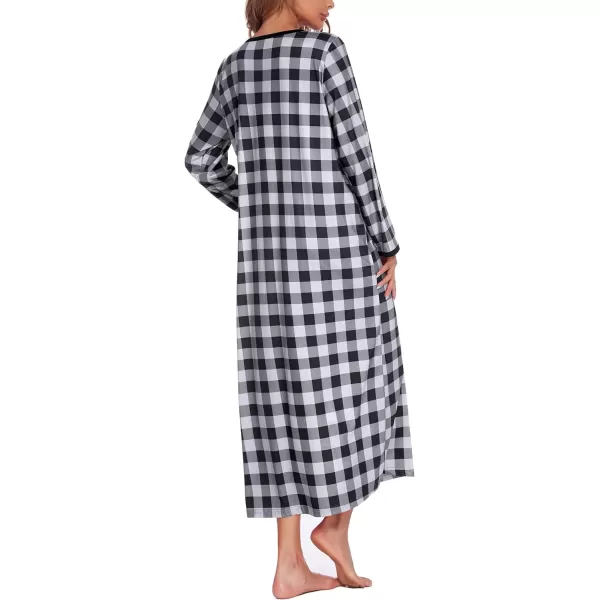 Ekouaer Women Long House Coat Zipper Front Robes Full Length Nightgowns with Pockets Striped Loungewear S4XLBplaidpt15