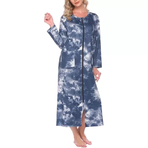 Ekouaer Women Long House Coat Zipper Front Robes Full Length Nightgowns with Pockets Striped Loungewear S4XLCflowerpt11