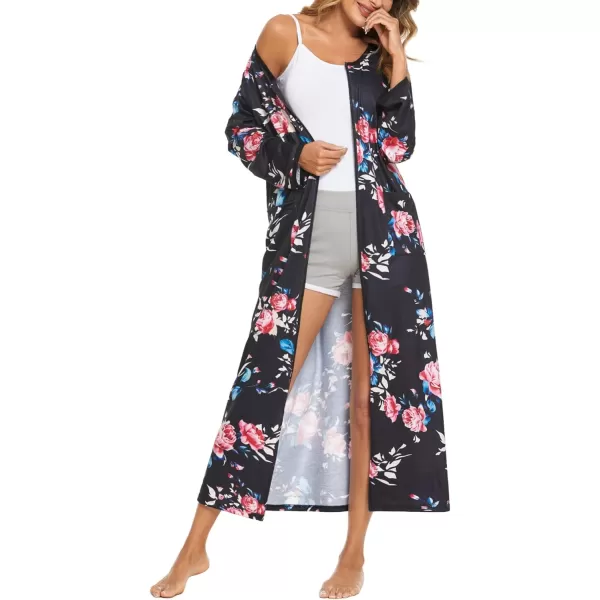 Ekouaer Women Long House Coat Zipper Front Robes Full Length Nightgowns with Pockets Striped Loungewear S4XLCflowerpt16