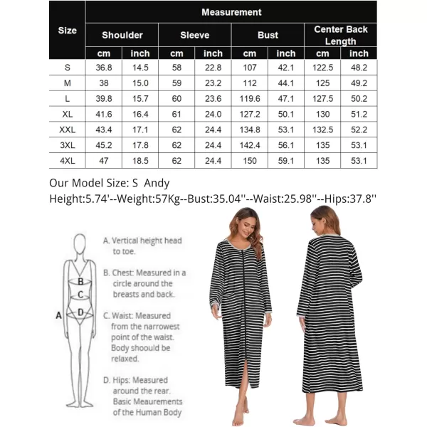 Ekouaer Women Long House Coat Zipper Front Robes Full Length Nightgowns with Pockets Striped Loungewear S4XLCflowerpt16