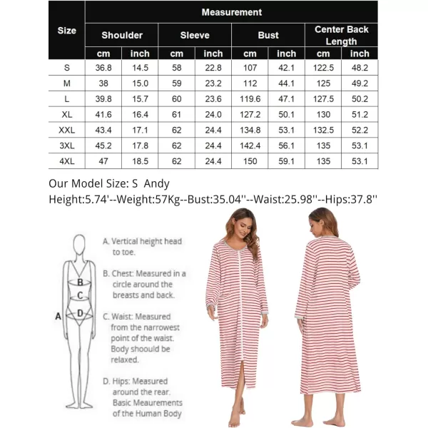 Ekouaer Women Long House Coat Zipper Front Robes Full Length Nightgowns with Pockets Striped Loungewear S4XLCflowerpt17