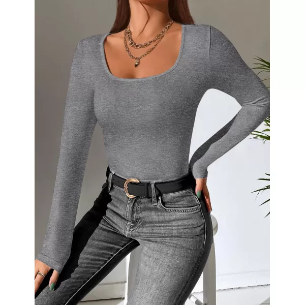 Ekouaer Women Long Sleeve Shirt Scoop Neck Tops Slim Fit Basic Top Thermal Undershirts Base Layer Tee XSXXLHeather Grey