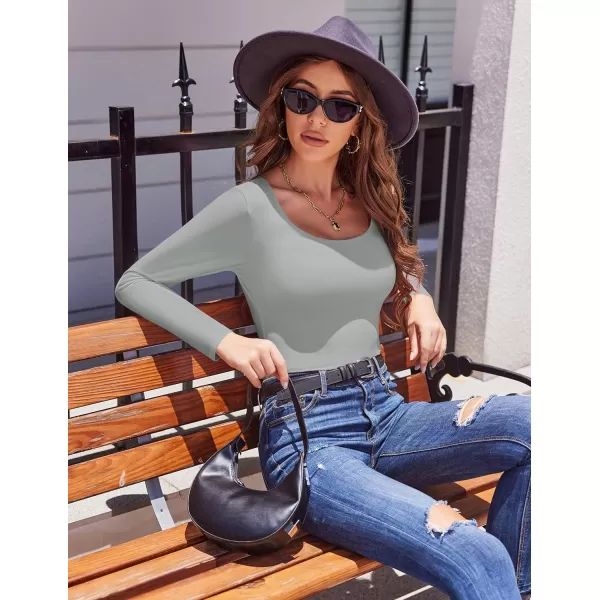 Ekouaer Women Long Sleeve Shirt Scoop Neck Tops Slim Fit Basic Top Thermal Undershirts Base Layer Tee XSXXLLightgrey