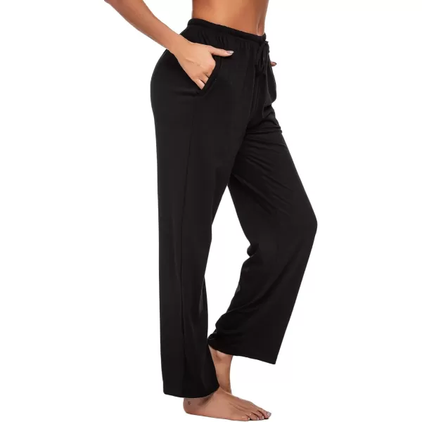 Ekouaer Women Lounge Pants Comfy Pajama BottomPure Black