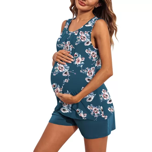 Ekouaer Women Maternity Nursing Pajama Set Breastfeeding Sleepwear Double Layer Sleeveless Top amp Shorts Pregnancy PJSPat2