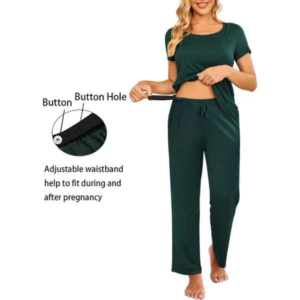 Ekouaer Women Maternity Nursing Pajama Set Breastfeeding Sleepwear Set Short Sleeve Top amp Pants Postpartum PajamasDark Green