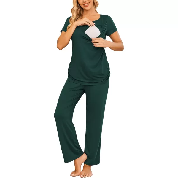 Ekouaer Women Maternity Nursing Pajama Set Breastfeeding Sleepwear Set Short Sleeve Top amp Pants Postpartum PajamasDark Green