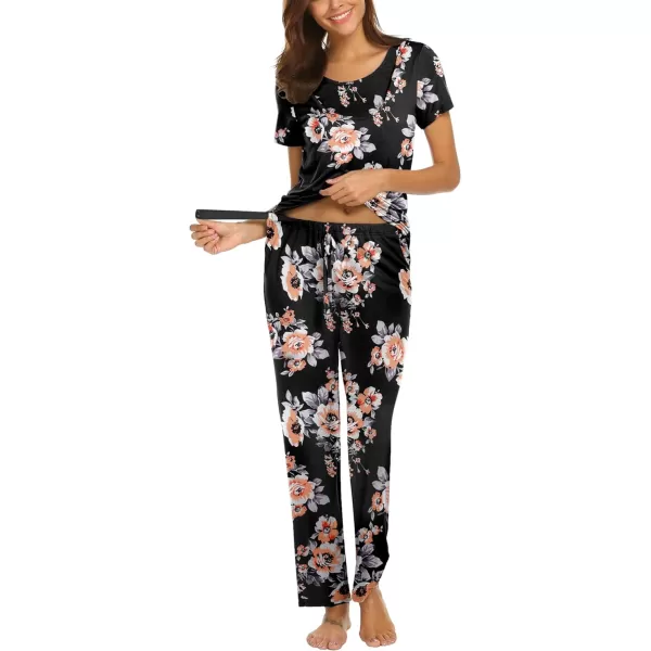 Ekouaer Women Maternity Nursing Pajama Set Breastfeeding Sleepwear Set Short Sleeve Top amp Pants Postpartum PajamasFloral Black