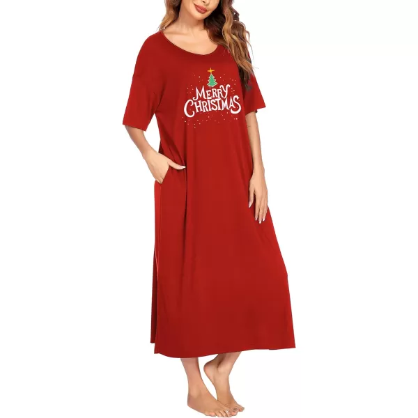 Ekouaer Women Nightgowns Long Night Gowns for Women O Neck Loungewear Sleep Shirts Sleepwear GownChristmas