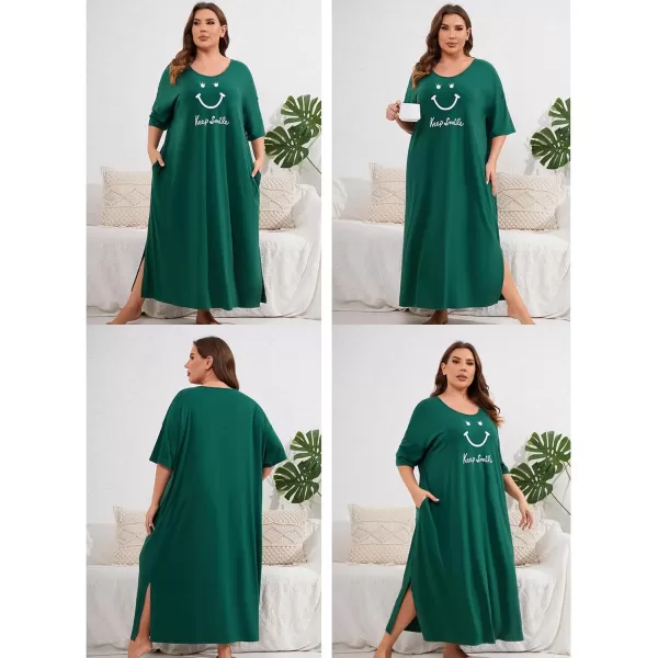 Ekouaer Women Nightgowns Long Night Gowns for Women O Neck Loungewear Sleep Shirts Sleepwear GownDark Green