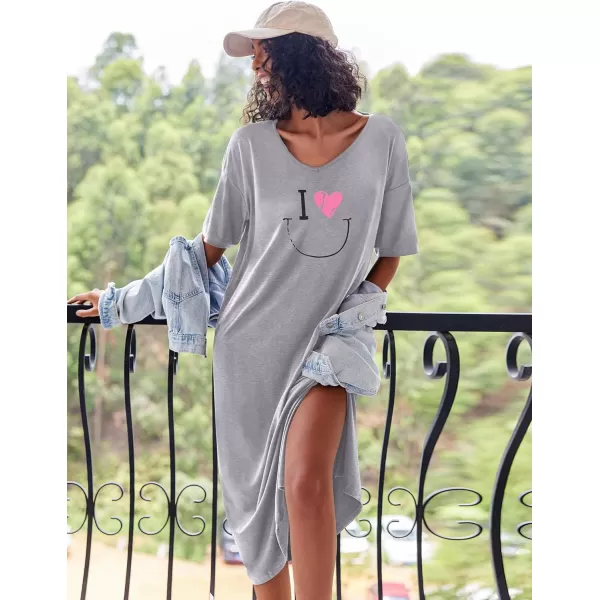 Ekouaer Women Nightgowns Long Night Gowns for Women O Neck Loungewear Sleep Shirts Sleepwear GownGrey