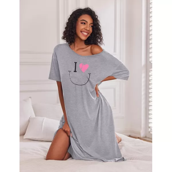 Ekouaer Women Nightgowns Long Night Gowns for Women O Neck Loungewear Sleep Shirts Sleepwear GownGrey