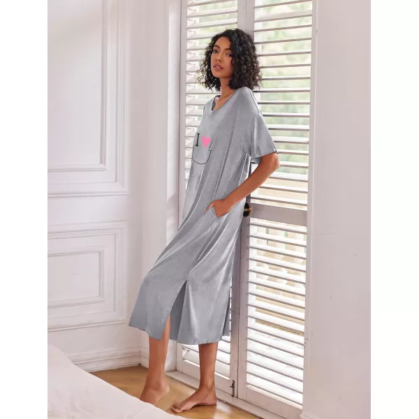 Ekouaer Women Nightgowns Long Night Gowns for Women O Neck Loungewear Sleep Shirts Sleepwear GownGrey