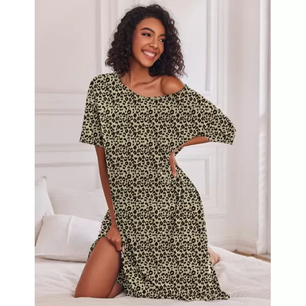 Ekouaer Women Nightgowns Long Night Gowns for Women O Neck Loungewear Sleep Shirts Sleepwear GownLeopard Print