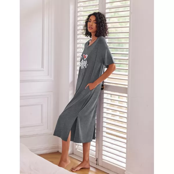 Ekouaer Women Nightgowns Long Night Gowns for Women O Neck Loungewear Sleep Shirts Sleepwear GownMedium Grey